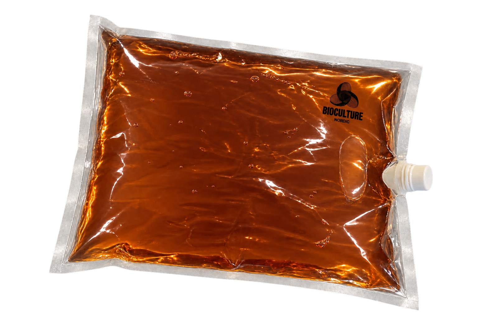 Illustrative 10 litre clear bag based on the actual bag, amber medium and a centred side cap